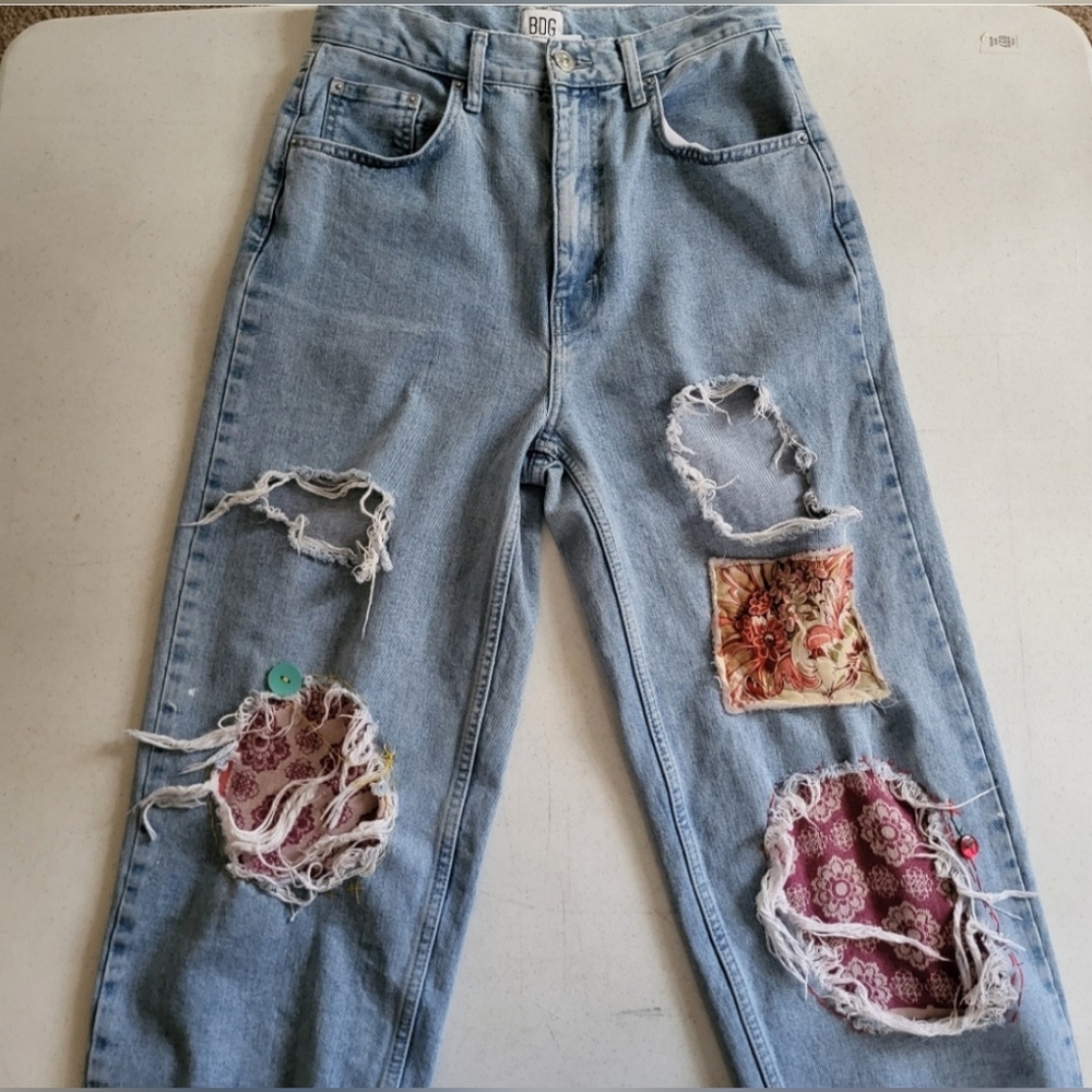 BDG Blue Boyfriend Jeans with Distressed Details - Picture 2 of 3